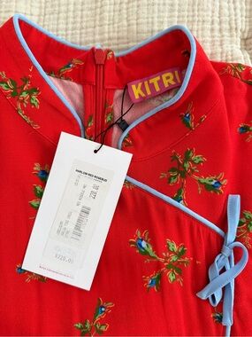 KITRI Red Floral Mini Dress with Blue Trim